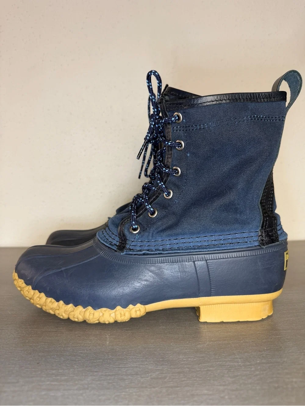 LL Bean Kids Navy Canvas Maine Hunting Shoe Duck Boots Size 5M USA Outdoor